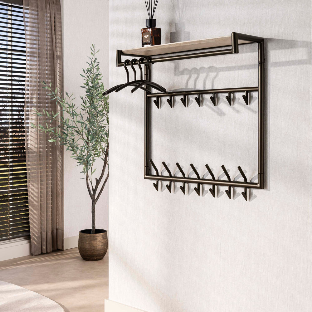 Kapstok Terra hoog roede en hoedenplank 3x7 haken / Melamine travertine