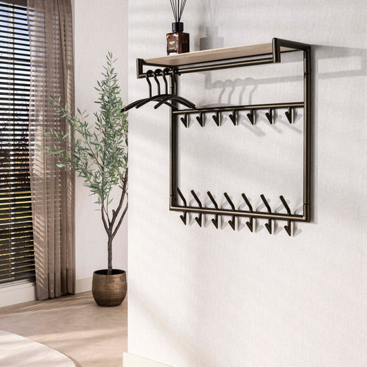 Kapstok Terra hoog roede en hoedenplank 3x7 haken / Melamine travertine