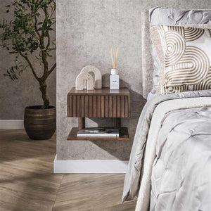 Nachtkastje 1 lade shelve Carve / Massief acacia drift brown