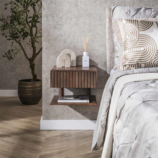 Nachtkastje 1 lade shelve Carve / Massief acacia drift brown