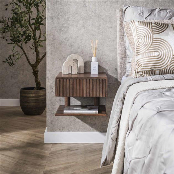 Nachtkastje 1 lade shelve Carve / Massief acacia drift brown