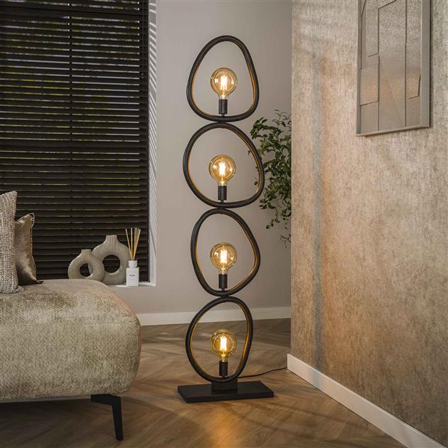 Vloerlamp 4L organic steel / Artic zwart