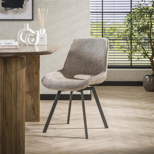 Eetkamerstoel zonder arm & draaibaar - Rich stof zandkleur