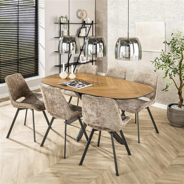 Eetkamerstoel zonder arm & draaibaar - Rich stof champagne