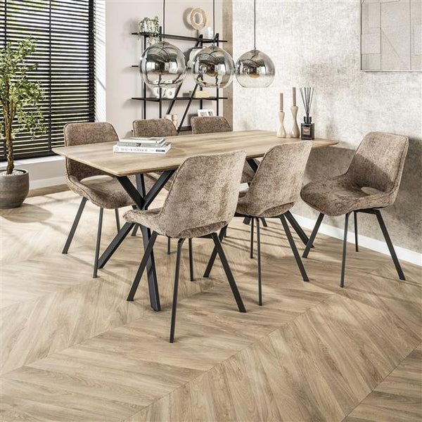 Eetkamerstoel zonder arm & draaibaar - Rich stof champagne