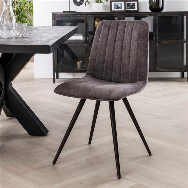 Eetkamerstoel Stitch zonder arm Velvet stof - Velours Grijs