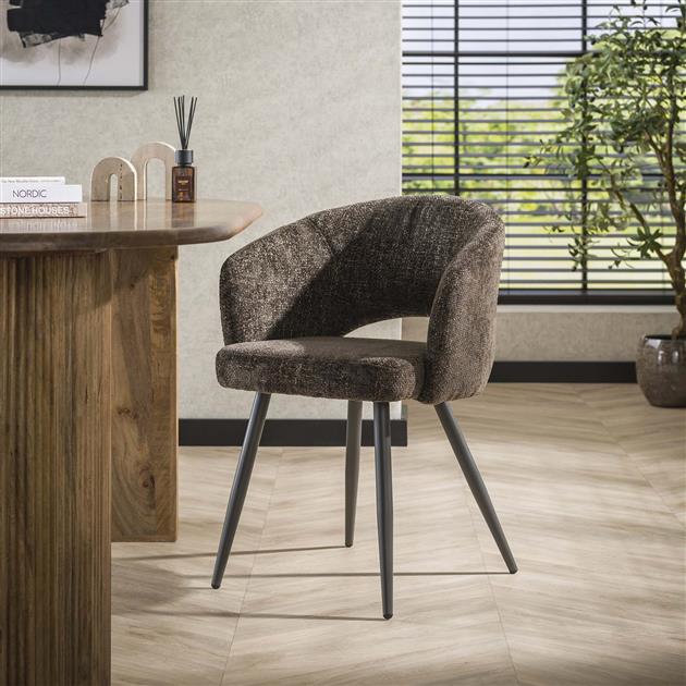 Eetkamerstoel met armleuning salon.  Tissee cargo  stof bruin