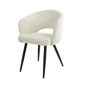 Eetkamerstoel met armleuning salon.  Boucle stof wit
