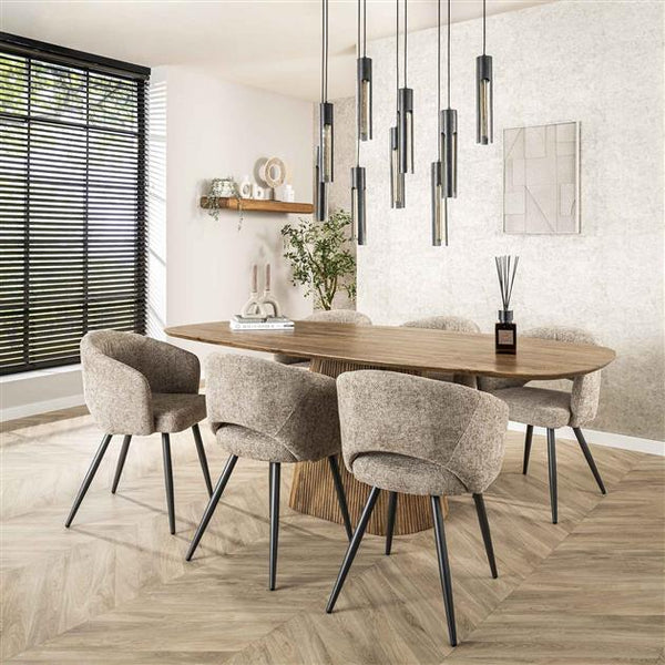 Eetkamerstoel met armleuning salon.  Tissee cargo  stof zandkleur