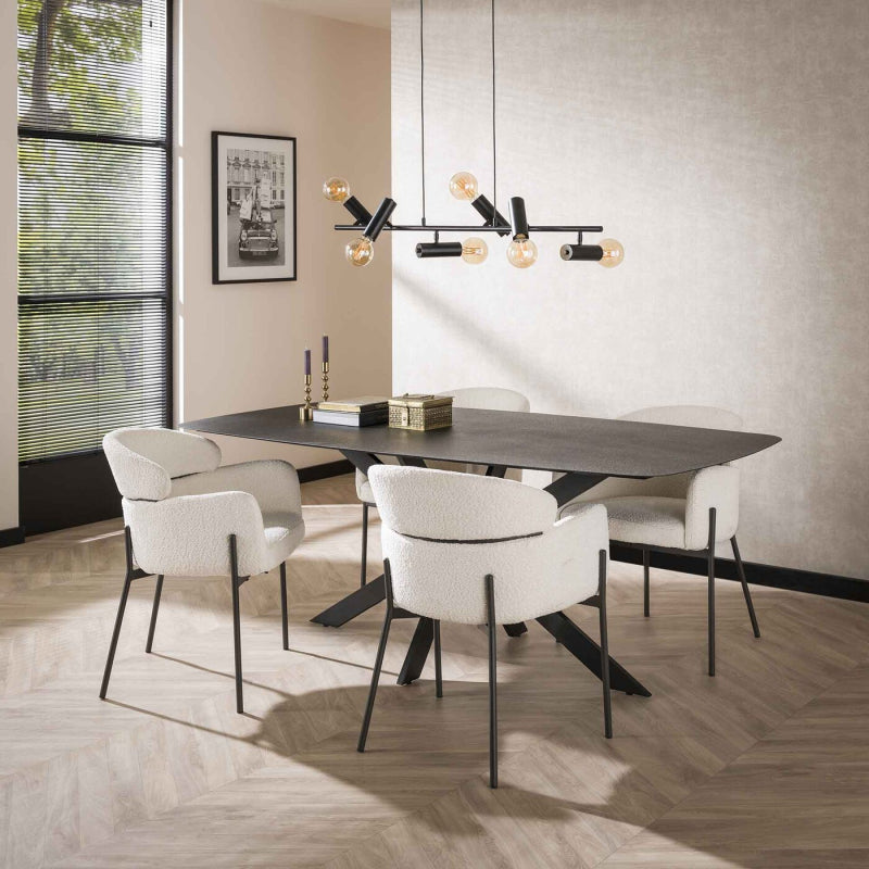 Eetkamerstoel Armstoel boucle ronde rug  - leverbaar in 2 kleuren