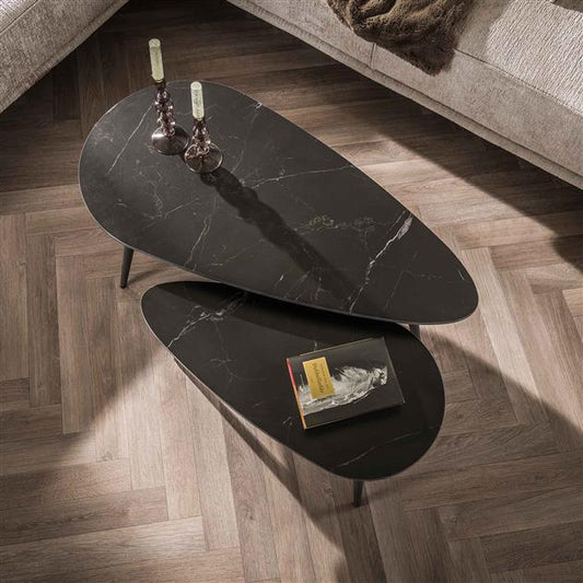 Salontafel set/2 niervormig ceramic / Ceramic natural black (Magazijn sale)