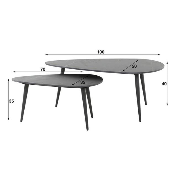 Salontafel set/2 niervormig ceramic / Ceramic natural black (Magazijn sale)