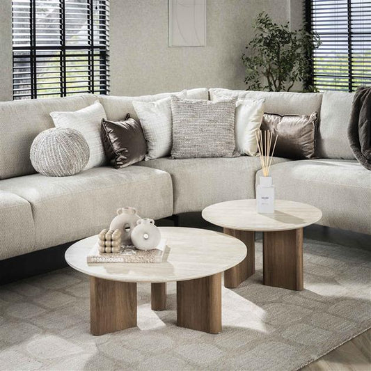 Salontafel set van 2 stuks Romano rechthoekige poot / Ceramic travertine