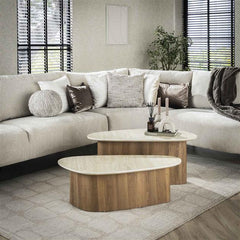 Salontafel set van 2 stuks Romano driehoekig / Ceramic travertine