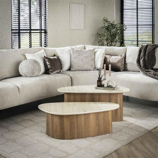 Salontafel set van 2 stuks Romano driehoekig / Ceramic travertine