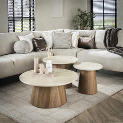 Salontafel set 3 delig Romano tapse poot / Ceramic travertine
