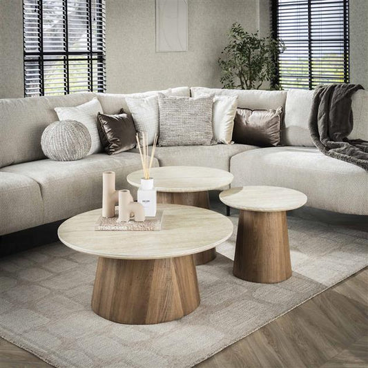 Salontafel set 3 delig Romano tapse poot / Ceramic travertine