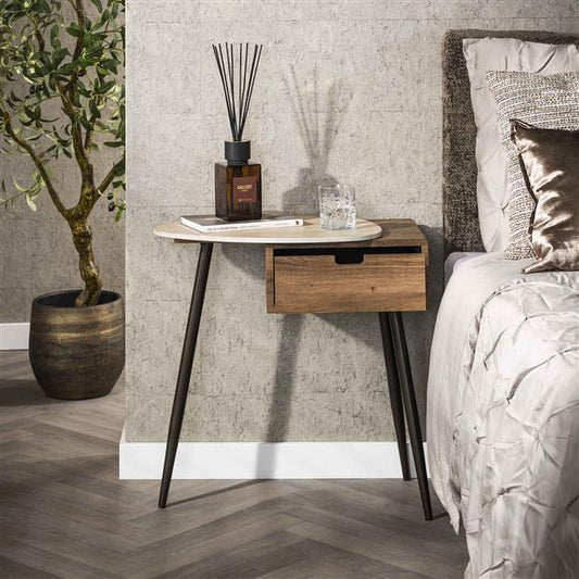 Nachtkastje Travino 1 lade / Ceramic Travertine (links)
