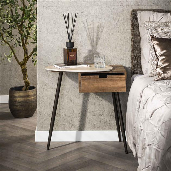 Nachtkastje Travino 1 lade / Ceramic Travertine (links)
