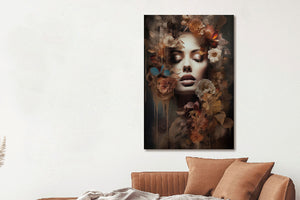 Glasschilderij Vrouw met bloemen en vlinder 80x120 cm
