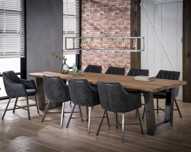 Eetkamerstoel Striped met armleuning kunstleer antraciet RVS poten