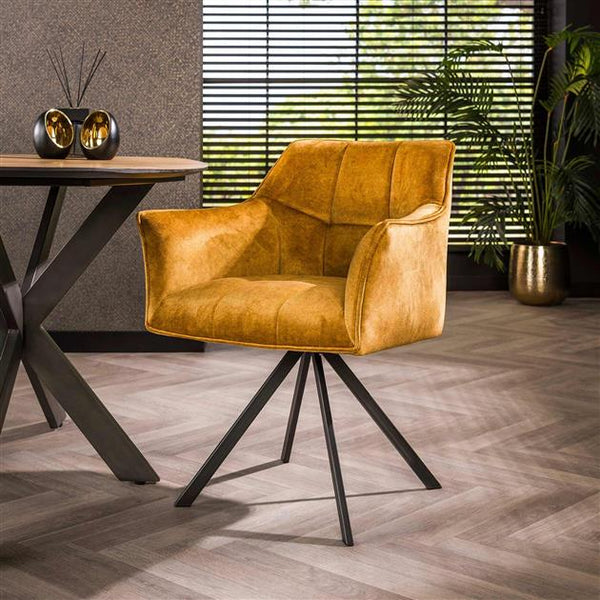 Armstoel raster draaibaar.  Goudkleurig velours (Magazijn sale)