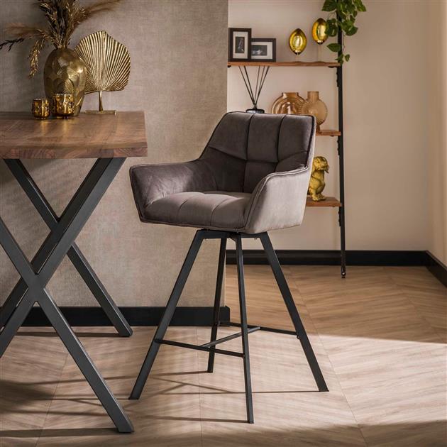 Barstoel raster draaibaar. Antraciet velours (Magazijn sale)