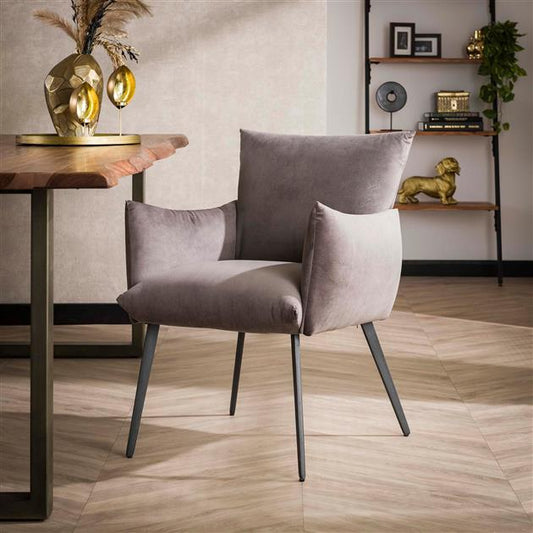 Eetkamerfauteuil/stoel lobby met armleuning - Antraciet velours (Magazijn sale)