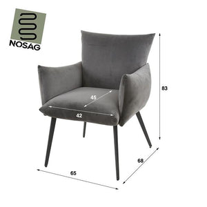 Eetkamerfauteuil/stoel lobby met armleuning - Antraciet velours (Magazijn sale)