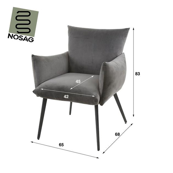 Eetkamerfauteuil/stoel lobby met armleuning - Antraciet velours (Magazijn sale)