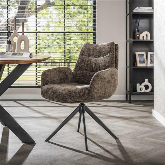 Armstoel lounge met draaifunctie.  Rich taupe stof