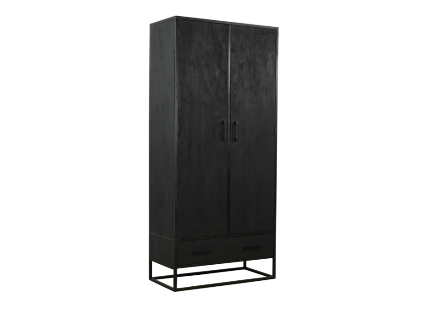 Wandkast mangohout zwart 90x45x200 cm 2 dr,1 la (magazijn opruiming)