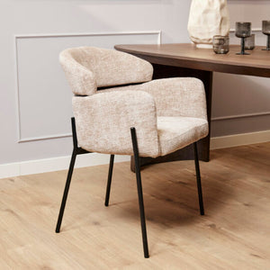Eetkamerstoel Otis met armleuning op poten - Beige stof (Magazijn sale)