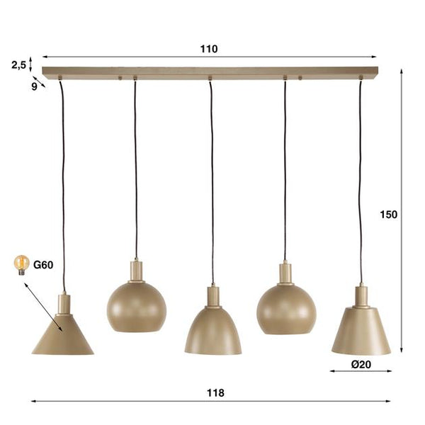 Hanglamp Metallo 5-lichts / Beige