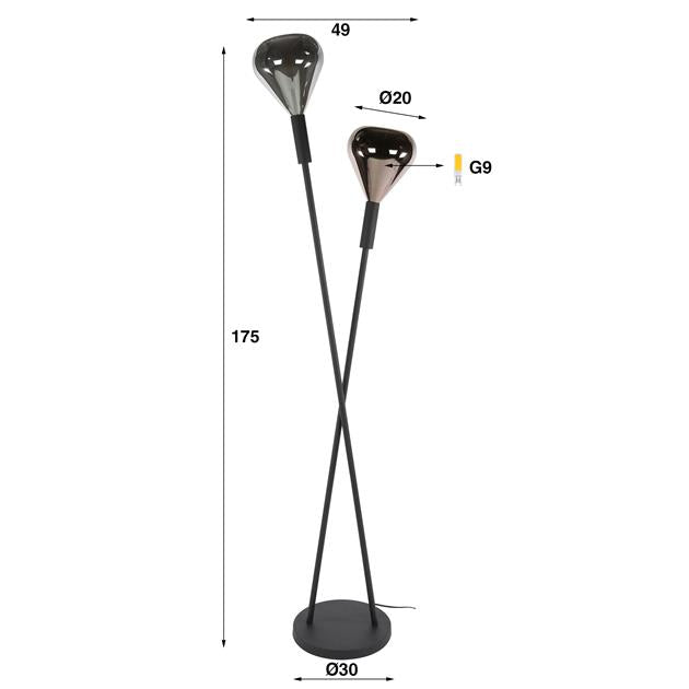 Vloerlamp Wings 2-lichts / Zwart