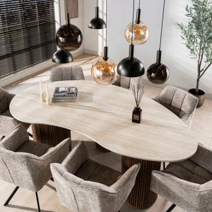 Eettafel Romano niervormig 215x122 cm / 3D keramiek travertin