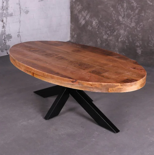 Salontafel mangohout ovaal 130x70 cm 6 cm blad  (magazijn opruiming)