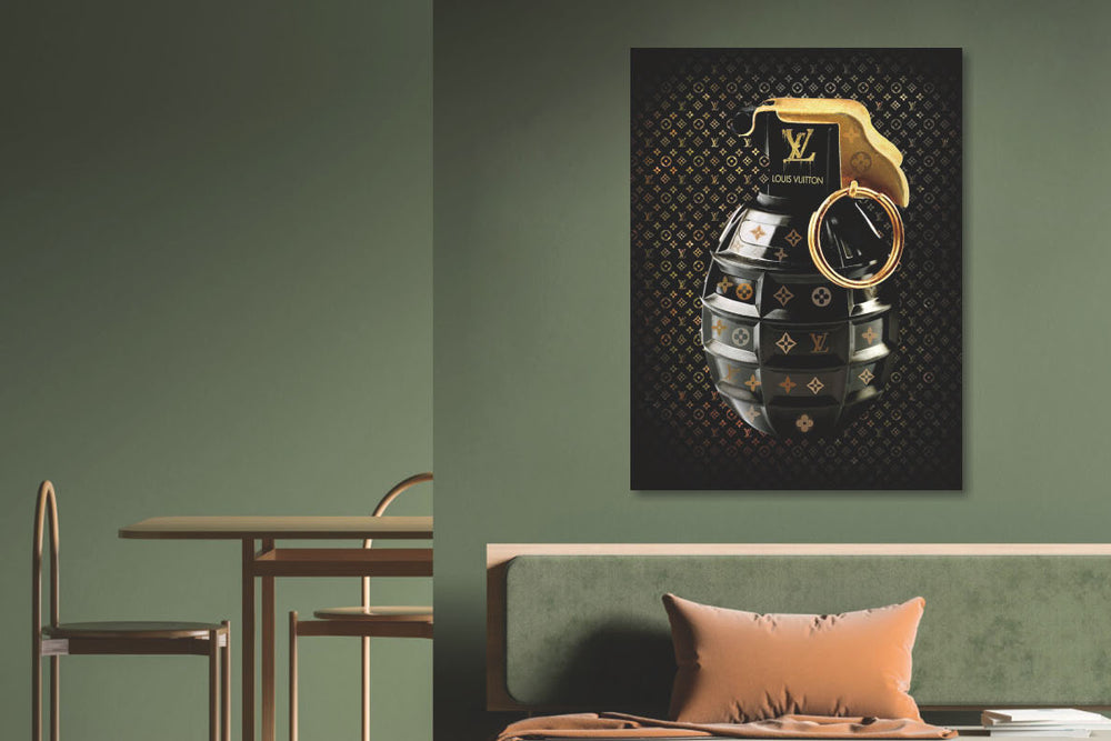 Glasschilderij Zwart/gouden granaat met goudfolie  60x80 cm