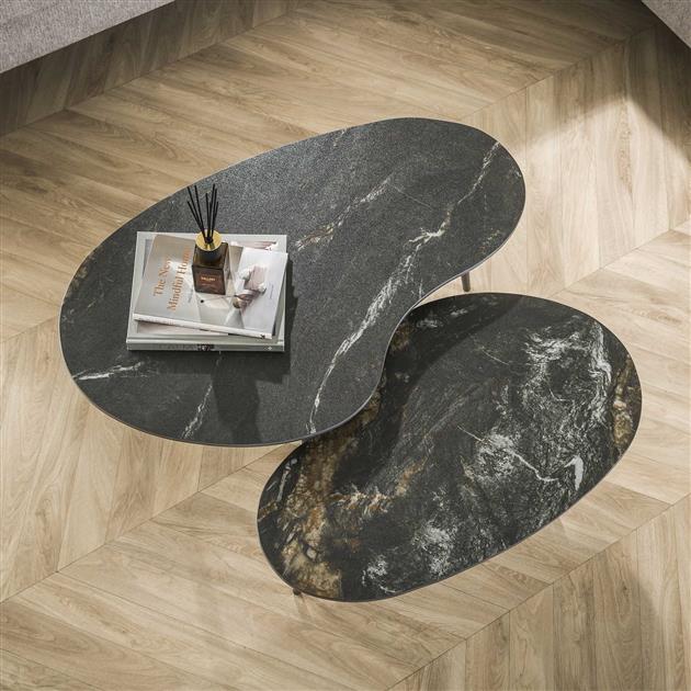 Salontafel set van 2 niervormig fossil / Ceramic fossil black