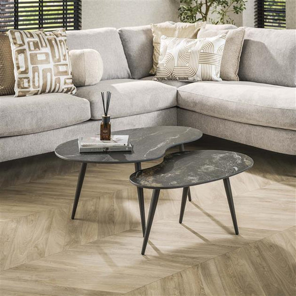 Salontafel set van 2 niervormig fossil / Ceramic fossil black