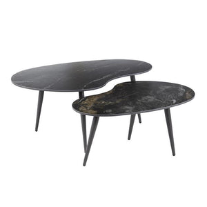 Salontafel set van 2 niervormig fossil / Ceramic fossil black