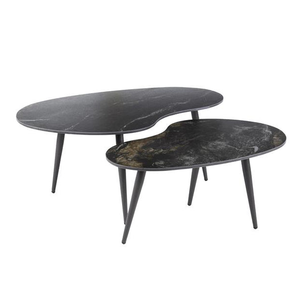 Salontafel set van 2 niervormig fossil / Ceramic fossil black
