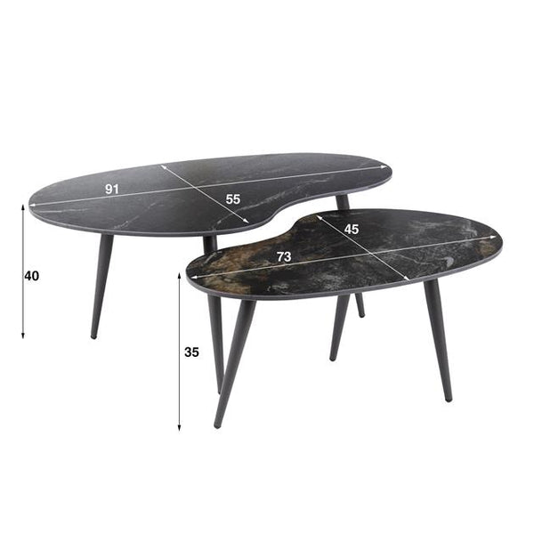 Salontafel set van 2 niervormig fossil / Ceramic fossil black