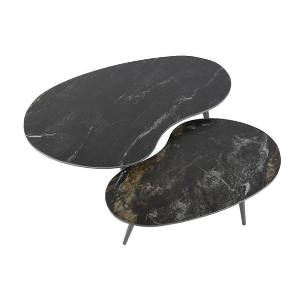 Salontafel set van 2 niervormig fossil / Ceramic fossil black