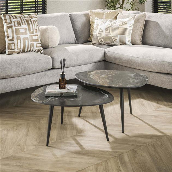 Salontafel set van 2 stuks organisch fossil / Ceramic fossil black