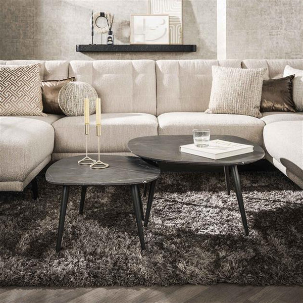 Salontafel set van 2 stuks  rock organisch / 3D zwart bruin