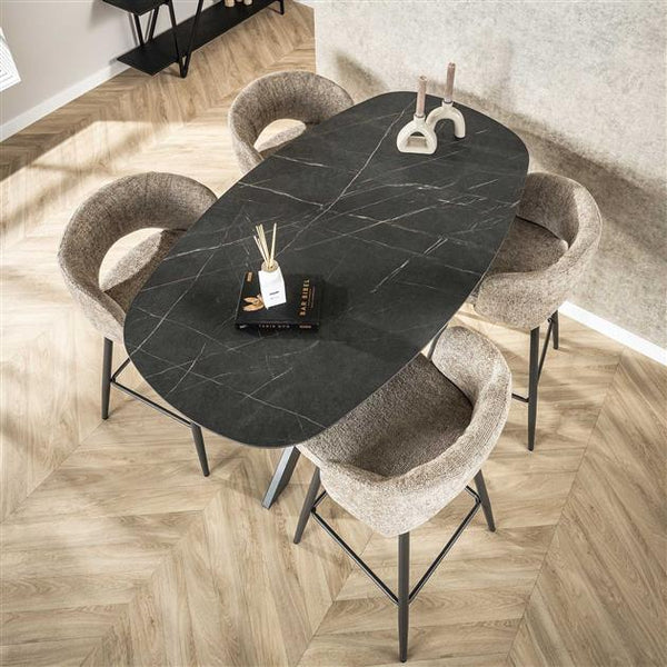 Bartafel Onyx Cross deens ovaal 140x80 cm / 3D melamine graphite