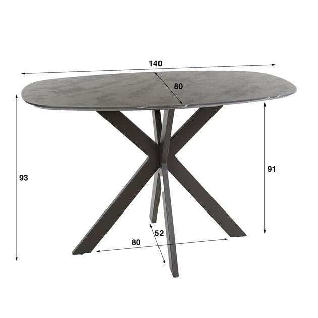 Bartafel Onyx Cross deens ovaal 140x80 cm / 3D melamine graphite