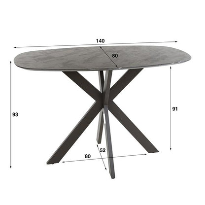 Bartafel Onyx Cross deens ovaal 140x80 cm / 3D melamine graphite