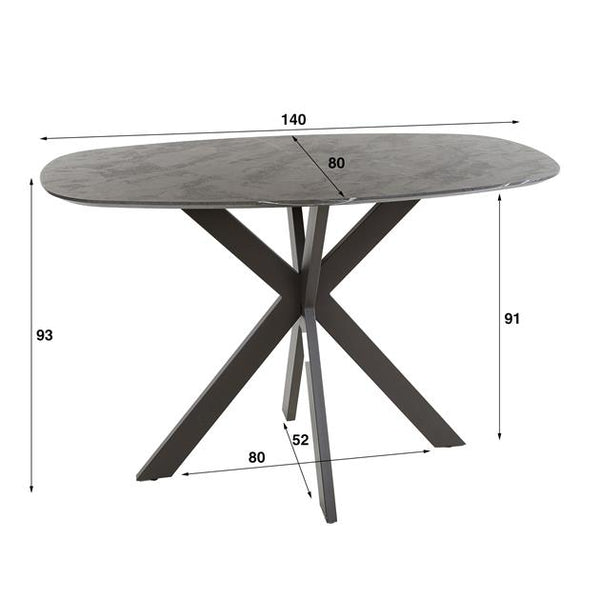 Bartafel Onyx Cross deens ovaal 140x80 cm / 3D melamine graphite